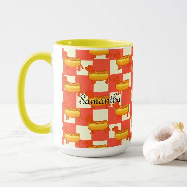 Taza Adorable perro caliente de Dachshund (Con donut)