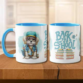 Taza Adorable Perro de Regreso a la Escuela con Mochila