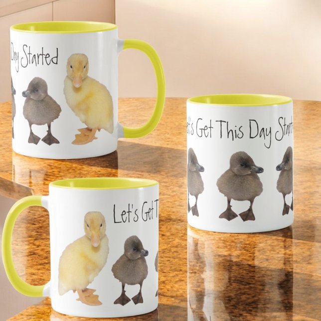 Taza Adorables pollos amarillos y grises Fotografía (three views around the duck photo ceramic two tone mug)