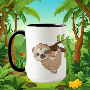 Taza adoradores lindos de animales perezosos añaden mon