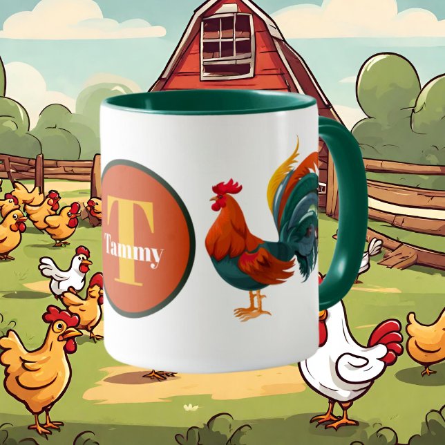 Taza adoradores lindos de gallos agregan monograma (Subido por el creador)