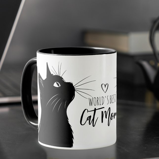Taza Adorando el mejor café de la madre del gato en el  (The purr-fect gift for any cat mom and you can personalize it, too! )