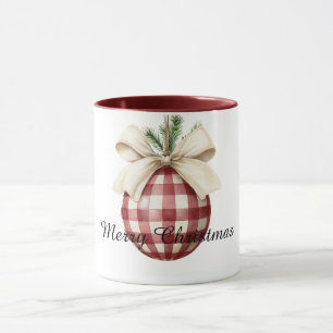 Taza Adorno de Navidad con rayas de cuadros rojos y cre