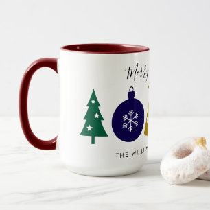 Taza Adorno moderno de copo de nieve Pino Navidad