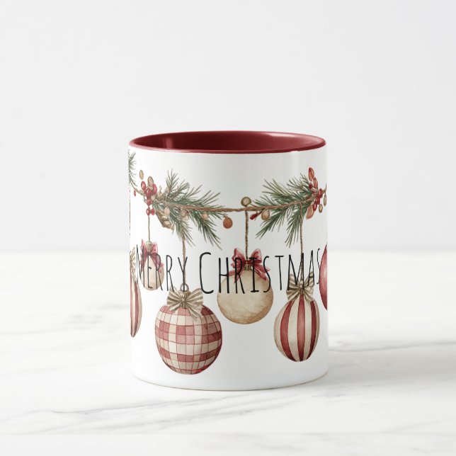 Taza Adornos de Navidad de Crema Roja (Centro)