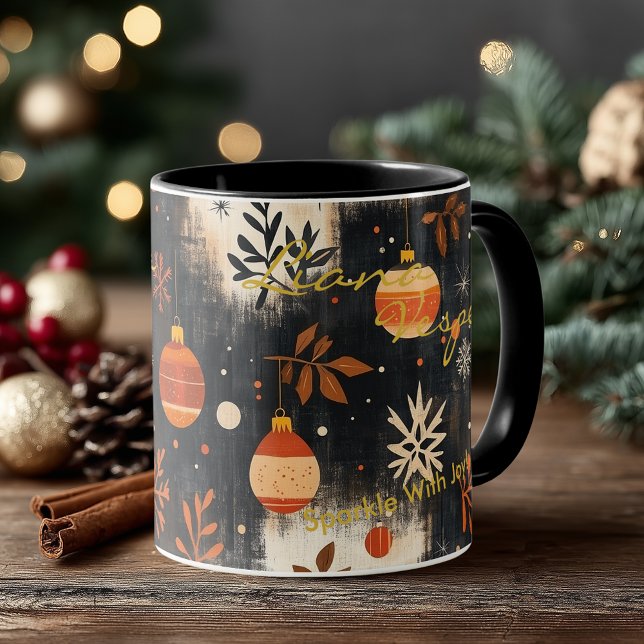 Taza Adornos navideños rústicos con naranja y dorado (Subido por el creador)