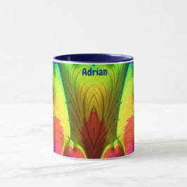 Taza ADRIAN ~ 3D Fractal ~ Rosa, rojo amarillo y azul