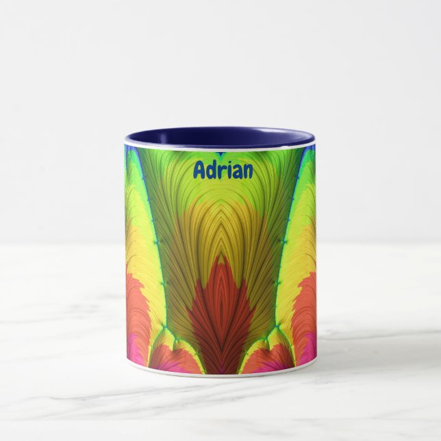 Taza ADRIAN ~ 3D Fractal ~ Rosa, rojo amarillo y azul (Centro)