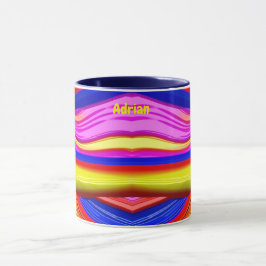 Taza ADRIAN ~ Zany 3D Fractal ~ rosa, amarillo y azul