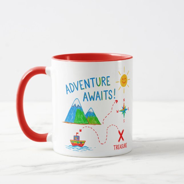 Taza Adventure Awaits Treasure Map Kids Drawing (Izquierda)