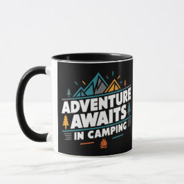 Taza Adventure espera en camping, mug negro