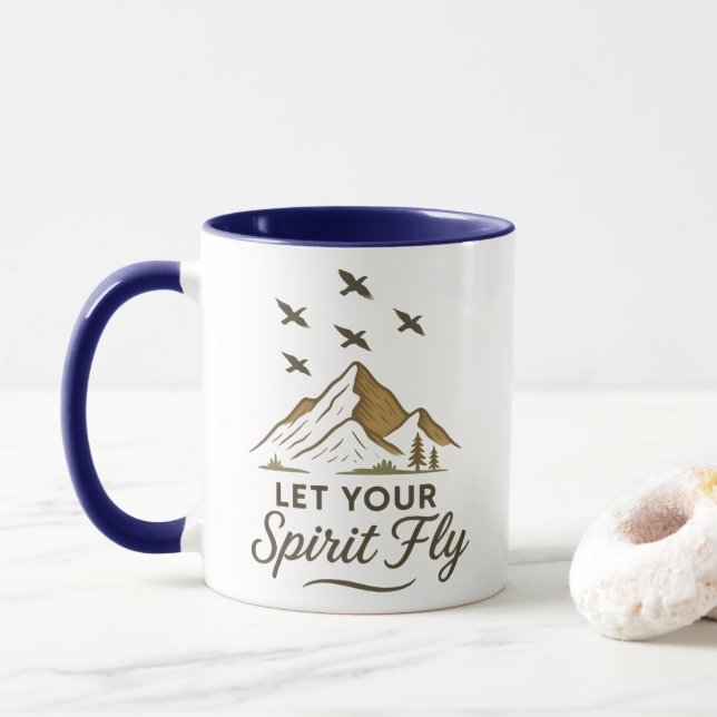 Taza Adventure Mug | Que tu espíritu vuele | Montaña y  (Con donut)