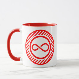 Taza Advertencia de autismo de nudo de infinito rojo y 