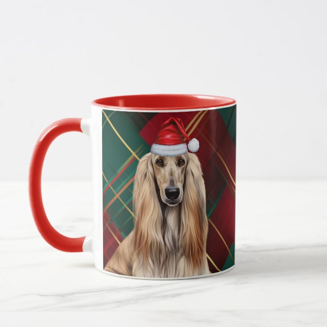 Taza Afghan Hound Dog Lover Holiday Plaid Christmas (Izquierda)