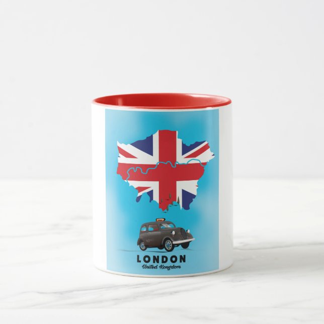 Taza Afiche de viaje con mapa ilustrado de Londres (Centro)