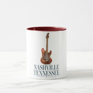 Taza Afiche de viaje de Nashville Tennessee Guitar