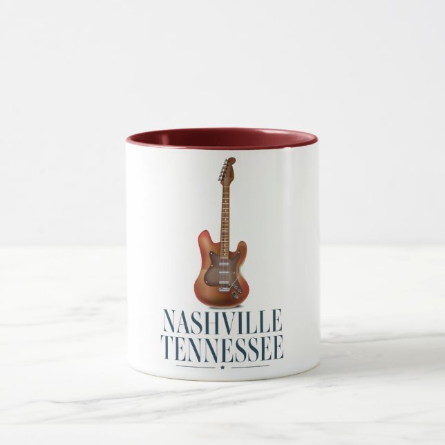 Taza Afiche de viaje de Nashville Tennessee Guitar (Centro)