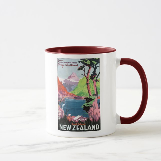 Taza Afiche de viaje de Nueva Zelanda (Derecha)