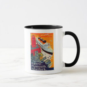 Taza Afiche de viaje en línea francesa, Havre to Plymou