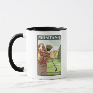 Taza Afiche de viaje Golfer Scene MontanaVintage