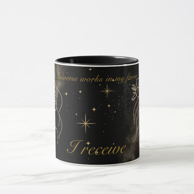 Taza Afirmación de "El Universo Funciona A Mi Favor" (Centro)