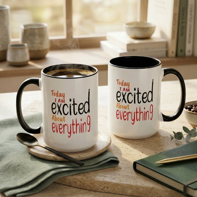 Taza Afirmación diaria motivacional tipográfica en negr (Bold Typographic Motivational Daily Affirmation Enthusiastic Morning Mugs
)