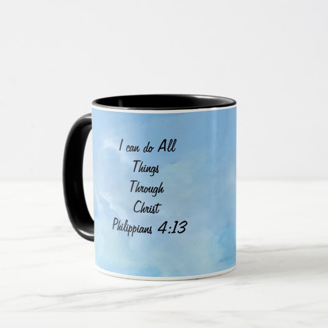 Taza Afirmación/Escritura Philippians 4:13 Arte Origina (Anverso izquierdo)