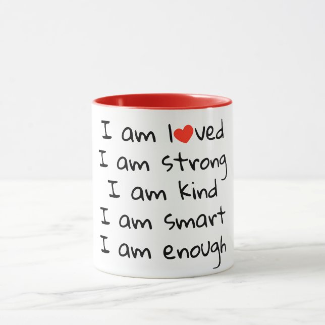 Taza Afirmaciones tipografía cardíaca negro rojo (Centro)