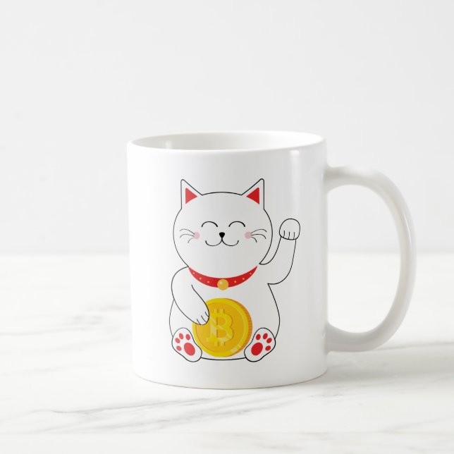 Taza afortunada de Bitcoin del gato de Maneki Neko (Derecha)