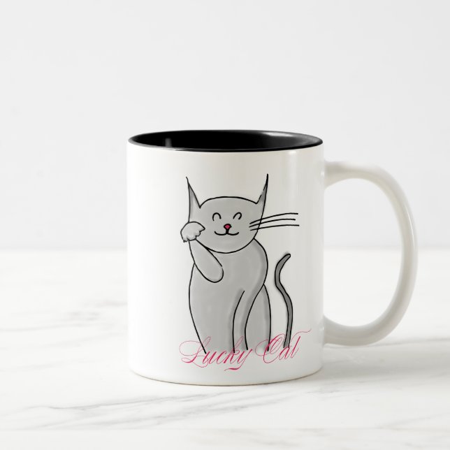 Taza afortunada del Dos-Tono del gato (Derecha)