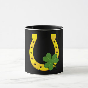 Taza Afortunado Horseheno de Oro con Shamrock en negro