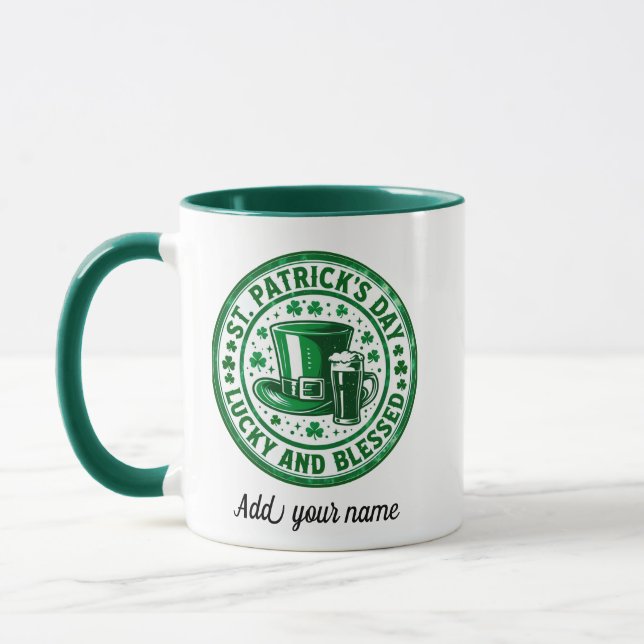 Taza Afortunado y bendecido Día de San Patricio (Izquierda)