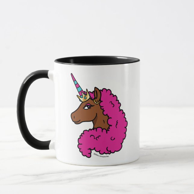 Taza Afro Unicornio rosa caliente (Izquierda)