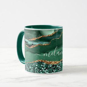 Taza Agate Green Gold Purpurina Marble Mug Regalo tu no