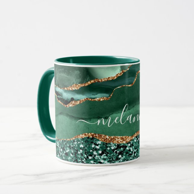 Taza Agate Green Gold Purpurina Marble Mug Regalo tu no (Anverso izquierdo)