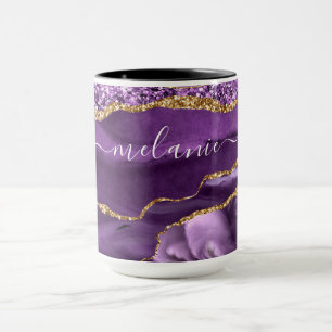 Taza Agate Purple Gold Purpurina Nombre Coffee Mug