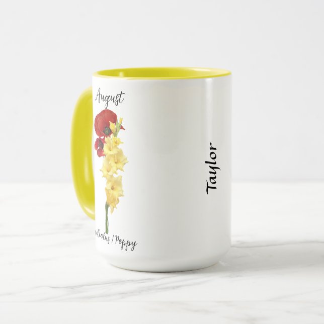 Taza Agosto Flor de Nacimiento Gladiolus y Poppy (Anverso izquierdo)