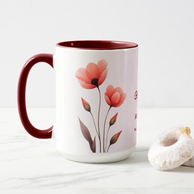 Taza Agosto Mes de Nacimiento Personalizado de Flores C (Con donut)