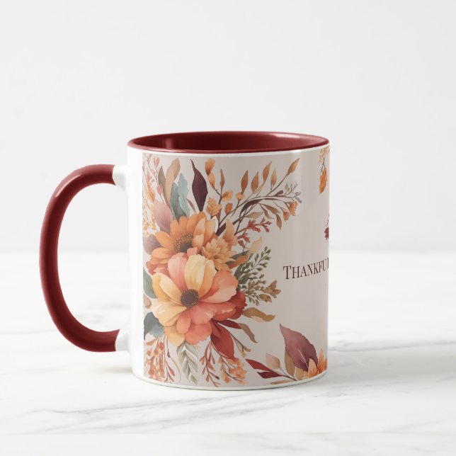 Taza Agradecido bendecido floral Día de Acción de Graci (Izquierda)