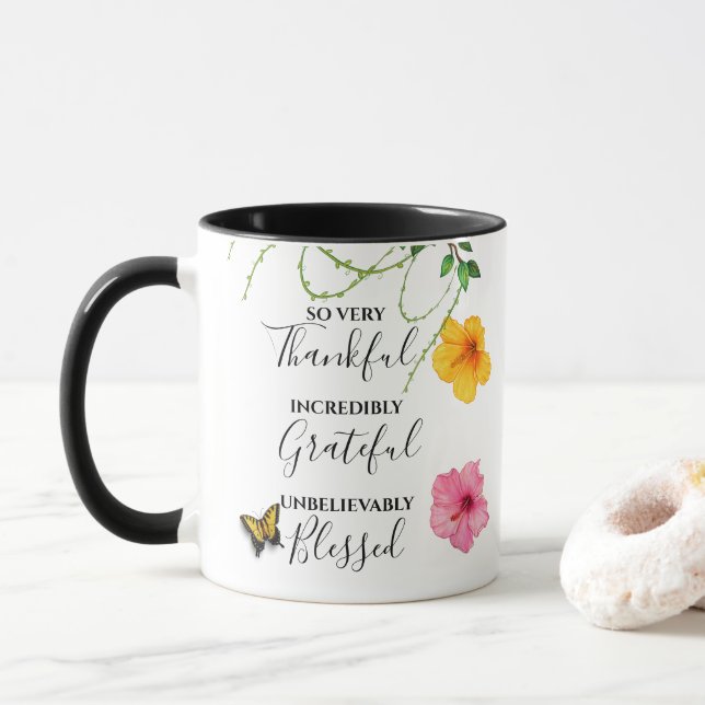 Taza Agradecidos, agradecidos, bendecidos guiones natur (Con donut)