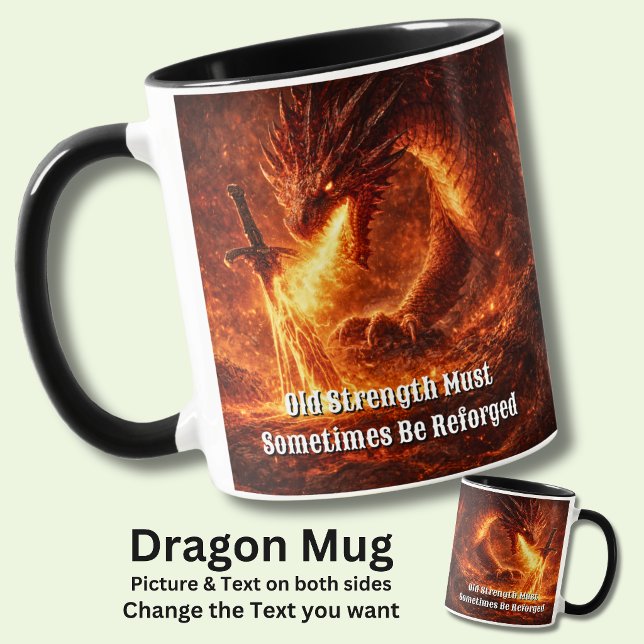 Taza Agrega tu texto Nombre Dragón de Fuego con Espada  (Subido por el creador)