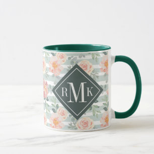 Taza Agregar su monograma Patrón de rayas Rosas Alici