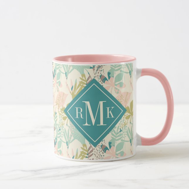 Taza Agregar su monograma| Patrón floral moderno (Derecha)