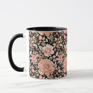 Taza Agua Floral de Melocotón Flor Acuarela Follaje