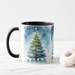 Taza Aguamarina Árbol de Navidad Invierno Paisaje Festi