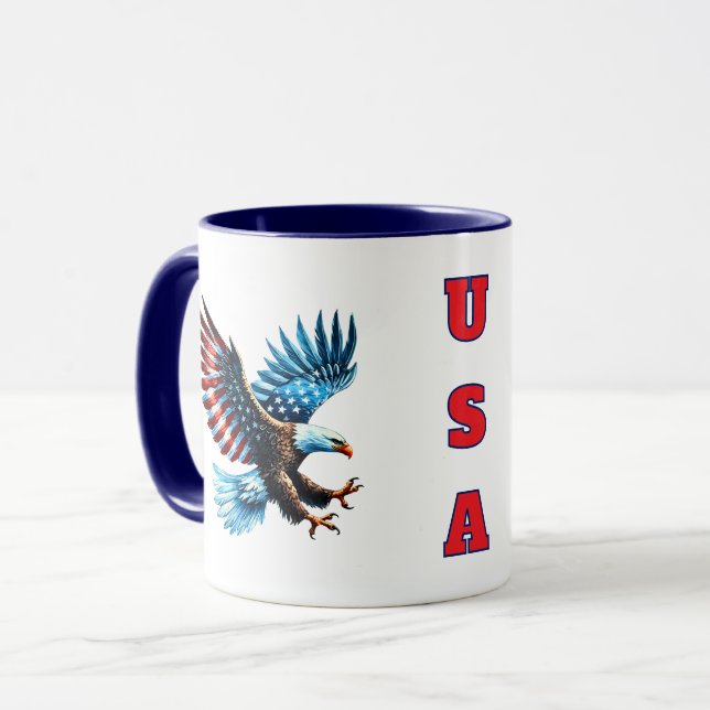 Taza Águila blanca roja del águila estadounidense patri (Anverso izquierdo)