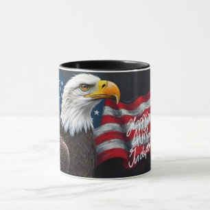 Taza Águila calva con bandera americana Arte del 4 de j