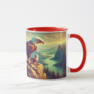 Taza Águila encaramada en la roca con sus bebés