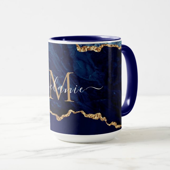 Taza Agy Navy Blue Gold Marble Letra Mug Gift