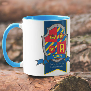 Taza Aiden knight shield rojo nombre azul que significa